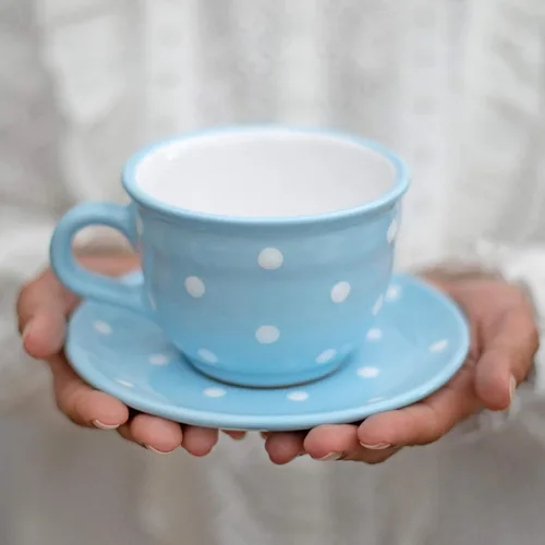 Miniatura 13 de City to Cottage Taza y platillo de café capuchino de cerámica grande de lunares blancos y negros hechos a mano de 12 oz/11.8 fl oz, cerámica