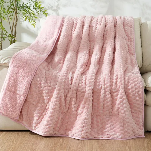 Miniatura 14 de Cottonblue Manta con peso de 15 libras de forro polar de burbujas felpa Sherpa para adultos, se adapta a camas de tamaño individual/matrimonial