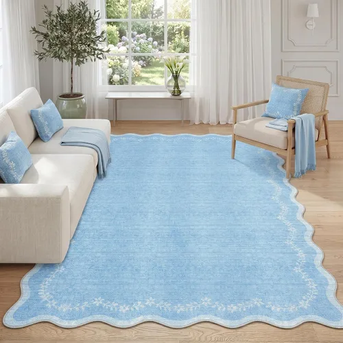Miniatura 13 de GarveeHome 2.6x10 Alfombra Lavable con Bordes Ondulados para Cocina, Alfombra Larga de Pasillo Suave en Verde Oscuro, Alfombra Antideslizante