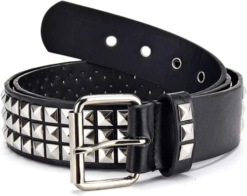 Miniatura 3 de Cinturón negro con tachuelas punk rock remache cinturón con ojales y pirámide de metal brillante para mujeres y hombres