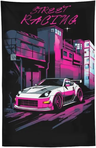 Miniatura 12 de QEOPGNE Tapiz grande para colgar en la pared, diseño de puente de puerta dorada, grandes olas, japonés, retro, Jdm, auto, R34, tapiz para 2