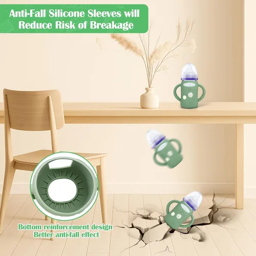 Miniatura 2 de BUSOHA Paquete de 3 fundas de silicona para botellas de vidrio Lansinoh, fundas de cuello ancho para biberones de Lansinoh, soporte para biberones