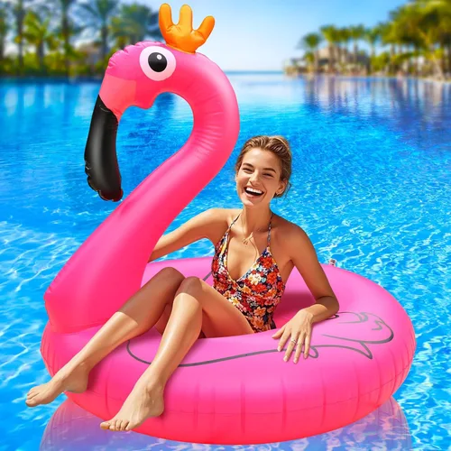 Flotador inflable gigante de flamenco para piscina, 42 pulgadas, flotador de piscina de flamenco rosa para fiesta con válvulas rápidas, flotadores