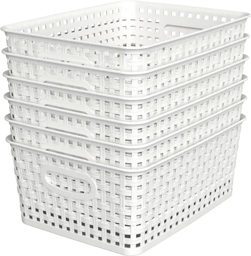 Miniatura 11 de WYT Cesta organizadora de almacenamiento tejida, paquete de 6 cestas de tejido de plástico negro, 10.1 x 7.55 x 4.1 pulgadas