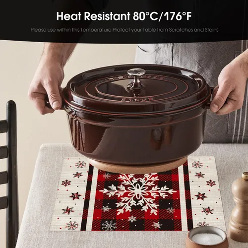Miniatura 4 de Artoid Mode - Juego de 4 manteles individuales de vinilo con copos de nieve de Navidad, 30x46 cm, lavables, antideslizantes, de PVC, para decoración