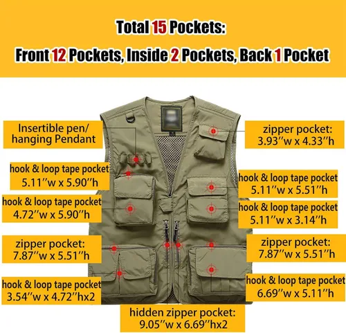 Miniatura 3 de Flygo Chaleco Chaqueta de Carga para Hombre Casual Ligero para Exteriores Pesca Trabajo Safari Viaje Foto con Múltiples Bolsillos