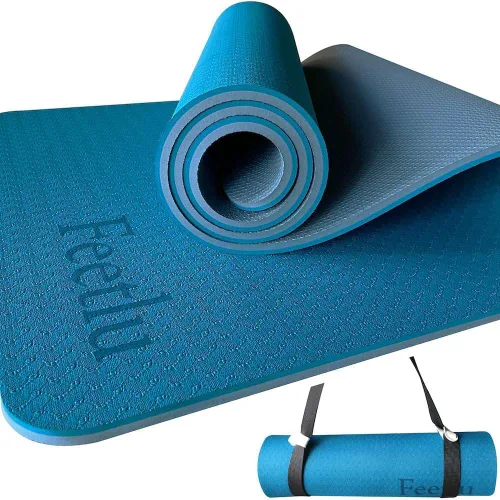 Miniatura 10 de Tapete de yoga para ejercicios extra grueso con correa - 2/5 pulgadas (10 mm), tapete antideslizante para entrenamiento de yoga, pilates y Morado
