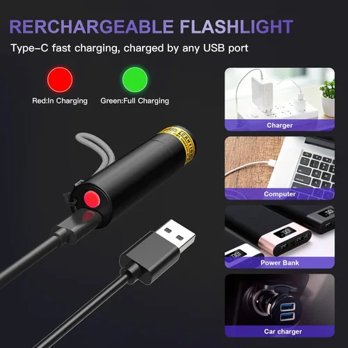 Miniatura 4 de SEVENKA Linterna UV de luz negra, luz ultravioleta recargable de 365 nm, mini y potente luz negra LED para orina de perro/gato, curado de uñas