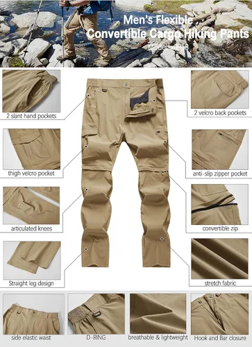 Miniatura 60 de Pantalones de senderismo para hombre, convertibles, con cremallera, ligeros, impermeables, de secado rápido, pesca al aire libre, viajes, safari