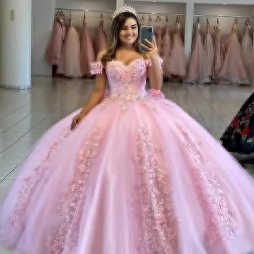 Miniatura 4 de Loyeloy Vestidos de quinceañera con hombros descubiertos para niñas, vestidos de baile hinchados con flores 3D para adolescentes, vestidos de fiesta