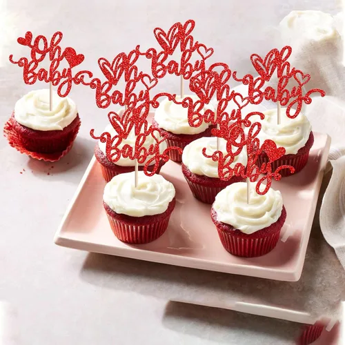 Miniatura 6 de 24 piezas de decoración para cupcakes con purpurina para el día de San Valentín, dulce amor, corazón, Oh Baby para magdalenas, temática del día