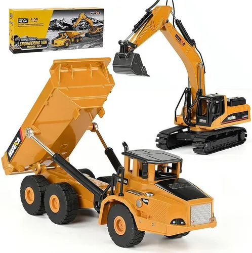 Miniatura 10 de Retroexcavadora, excavadora, camión, juguetes para niños, 1/50, construcción de vehículos de ingeniería de metal, tractor, colección de modelos