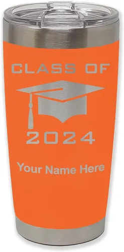 Miniatura 26 de LaserGram Vaso aislado al vacío de 20 onzas, grado de tapa clase de 2024, 2025, 2026, 2027, 2028, grabado personalizado incluido (negro)