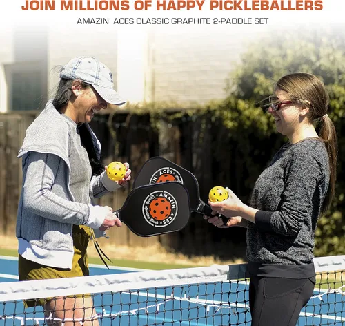 Miniatura 5 de Amazin' Aces Juego de paletas de pickleball de grafito, individuales, 2 o 4 palas, núcleo de polímero de panal con cómodo agarre acolchado, Negro