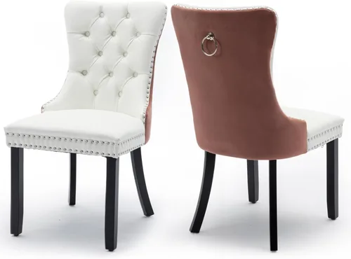 Miniatura 20 de Juego de 2 sillas de comedor tapizadas de terciopelo, sillas laterales de cocina de estilo moderno con ribete de cabeza de clavo y patas de madera