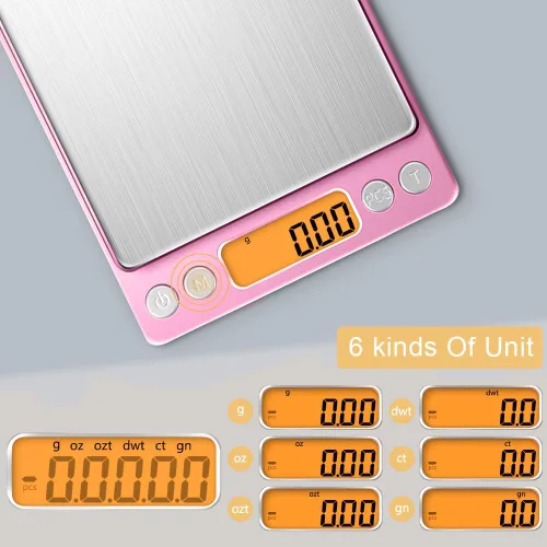 Miniatura 4 de Diyife - Báscula de alimentos de cocina de alta precisión de 0.00 oz, báscula digital portátil de 17.64 oz con pantalla LCD, tare, báscula Rosa