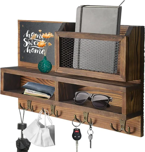Miniatura 7 de Porta llaves para pared, organizador de correo con montaje en pared con ganchos para llaves y soporte para billetera, almacenamiento para gafas