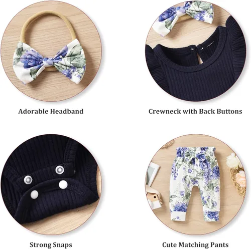 Miniatura 85 de fioukiay Conjunto de ropa de verano para bebés y niñas recién nacidas prematuros, mameluco, pantalones, diadema, conjunto de ropa para el verano
