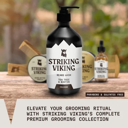 Miniatura 7 de Striking Viking Jabón para barba – 17 onzas, árbol de té natural y biotina – Champú para barba con aroma a colonia sin parabenos ni sulfatos