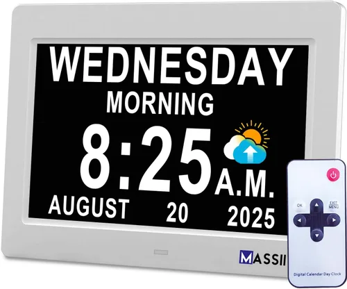Miniatura 8 de MASSII 【2025 Nuevo】 Reloj Grande de 11.5" Hablante con Fecha y Hora de Voz, Reloj de Calendario para Demencia, DST Auto, 20 Recordatorios