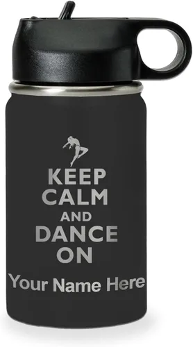 Miniatura 73 de LaserGram Botella de agua personalizada, mantén la calma y baila, acero inoxidable de doble pared aislada al vacío con popote superior, regalo Rosa