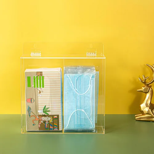 Miniatura 4 de Dispensador de guantes montado en pared, dispensador de mallas para el cabello y cubrezapatos, soporte de caja de guantes de acrílico, transparente