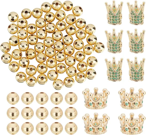 Miniatura 8 de NBEADS 10 piezas de 0.315 in chapado en estante de latón con circonita cúbica redonda de cristal negro plomizo y cuentas redondas de circonita