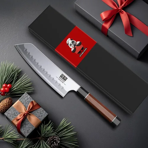 Miniatura 7 de SHAN ZU Cuchillo de chef japonés de 7 pulgadas, 9 capas 10Cr15MoV cuchillo de cocina profesional de acero de alto carbono, cuchillo de cocina