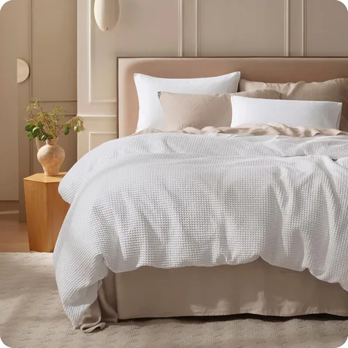 Miniatura 27 de Bedsure - Funda de edredón de algodón tamaño King - 100% algodón de tejido gofre color verde bosque, juego de ropa de cama GentleSoft™ transpirable