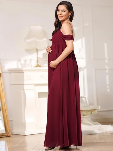 Miniatura 4 de Ever-Pretty Vestido de fiesta de maternidad de gasa con hombros descubiertos y tirantes delgados para mujer 20826
