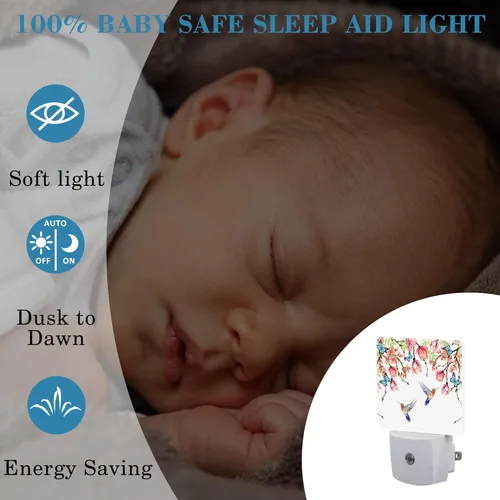 Miniatura 4 de Luz nocturna con colibríes y mariposas azules, enchufe de pared con sensor de atardecer a amanecer, linda luz nocturna para niñas, niños, mujeres