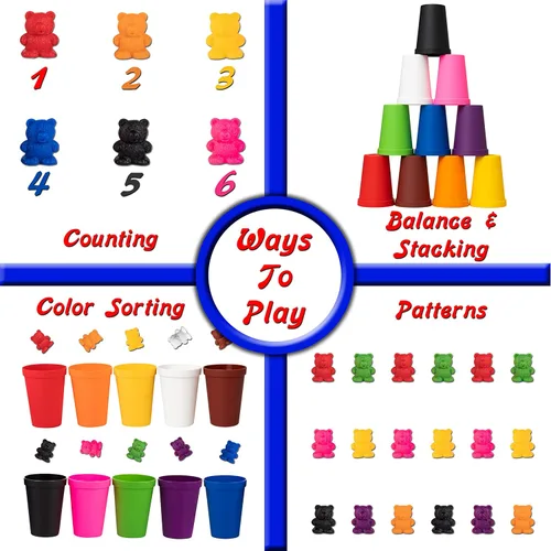 Miniatura 6 de Driddle Osos coloridos para contar con tazas a juego, 100 osos, juguete de aprendizaje de reconocimiento de clasificación, cuenta y color para niños