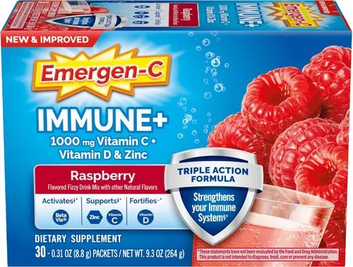 Emergen-C Immune+ Polvo de Apoyo Inmunológico de Triple Acción, BetaVia (R), 1000 mg de Vitamina C, Vitaminas B, Vitamina D y Antioxidantes,