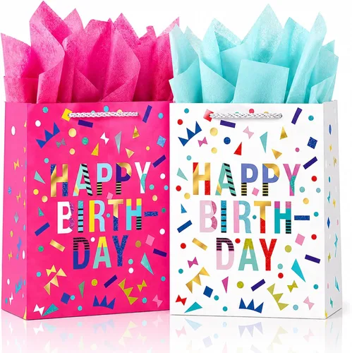 Miniatura 10 de OfficeCastle Paquete de 4 bolsas de regalo doradas con papel de seda, 7x3x9 pulgadas, perfectas para cumpleaños, baby showers, Día del Padre