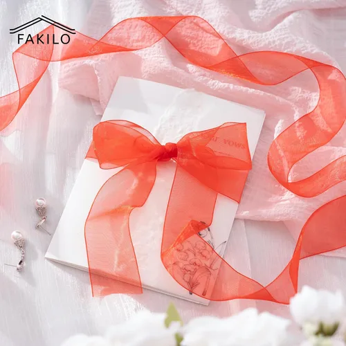 Miniatura 4 de Cinta de organza roja para envolver regalos, cinta transparente brillante de 2 pulgadas para ramos, bodas, festivales, 50 yardas cada rollo