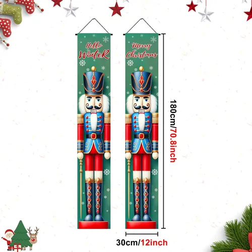 Miniatura 5 de BlissYard Estandartes de Porche Navideños de Cascanueces 12×71 Pulgadas Hola Invierno Feliz Navidad Decoraciones de Puerta Estandarte de Soldado