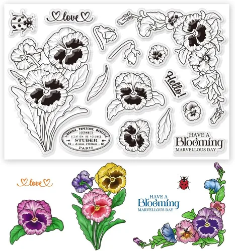 Miniatura 12 de ORIGACH Sellos transparentes de margaritas, sellos de silicona transparente floral para hacer tarjetas, álbumes de recortes, decoración de álbumes