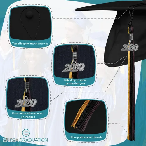 Miniatura 3 de Endea Graduation Borla de triple color con gota de fecha plateada (negro/dorado/granate, 2020)