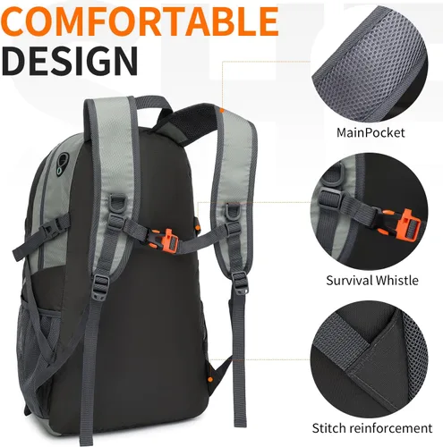 Miniatura 4 de Mochila de senderismo impermeable de 40 L, mochila deportiva al aire libre, mochila de campamento para hombres y mujeres A3-gris
