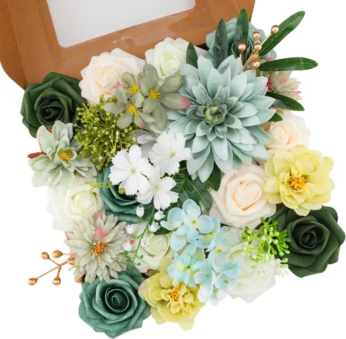 Miniatura 8 de Floweroyal Flores Artificiales Rosadas Flores de Rosa Falsas Dalia con Tallos para Ramos de Novia de Boda DIY, Baby Shower, Arreglo Floral, Centros
