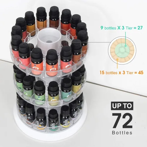 Miniatura 4 de J JACKCUBE DESIGN Soporte giratorio de exhibición de aceite esencial para 45 botellas (hasta 72), organizador de 3 niveles de almacenamiento