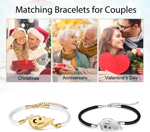 Miniatura 3 de Jewelstruck Pulseras para parejas para él y ella, pulseras personalizadas a juego para parejas, novio y novia, cumpleaños, aniversario, Navidad