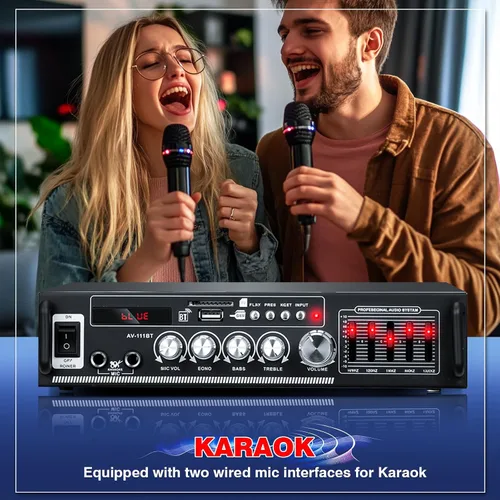 Miniatura 6 de Facmogu AV-111BT Amplificador para el hogar con ecualizador, amplificador de audio EQ de 5 bandas, receptor amplificador de potencia RMS 60Wx2