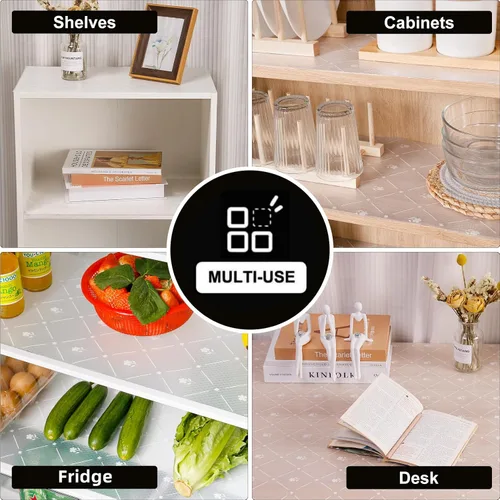 Miniatura 8 de INNOLITES Forro para estante de gabinete de cocina, forro no adhesivo para refrigerador y cajón, EVA impermeable con flores, fácil de limpiar y sin