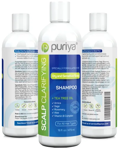 Puriya Champú sin sulfato, acondicionador para el cabello con aceite de árbol de té y gel de baño para hombres y mujeres, juego de baño 3 en 1,