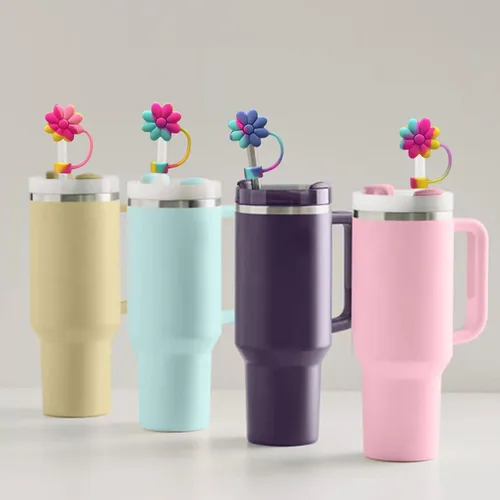 Miniatura 5 de 4 piezas de cubiertas de pajita con flores de silicona para accesorios Stanley para tazas Stanley de 30 y 40 oz con asa, tapas de pajita