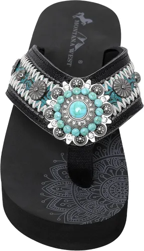 Miniatura 3 de Montana West Chanclas patrióticas para mujer sandalias de cuña Western Concho