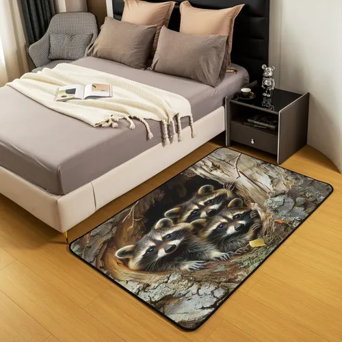 Miniatura 5 de Alfombra de mapache para sala de estar, dormitorio, alfombra de mapache de 3 x 5 pies, para niños y niñas, regalos de zarigüeya, alfombra decorativa