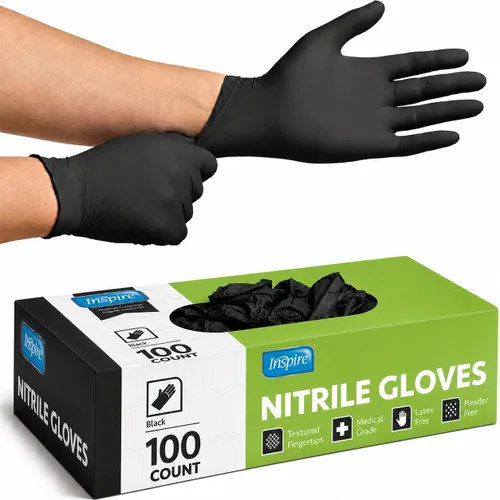 Inspire Guantes desechables de nitrilo negro | 4.5 guantes de limpieza de cocina médica desechables de nitrilo