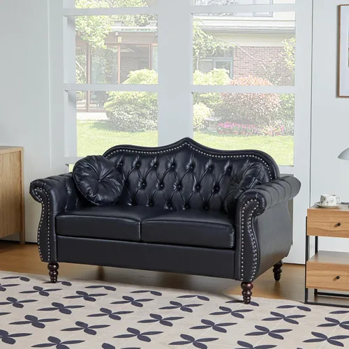 Miniatura 23 de AVZEAR 82" Sofá de tres plazas de cuero, sofá Chesterfield, sofá tapizado en PU de estilo moderno de mediados de siglo, sofá de sala de estar